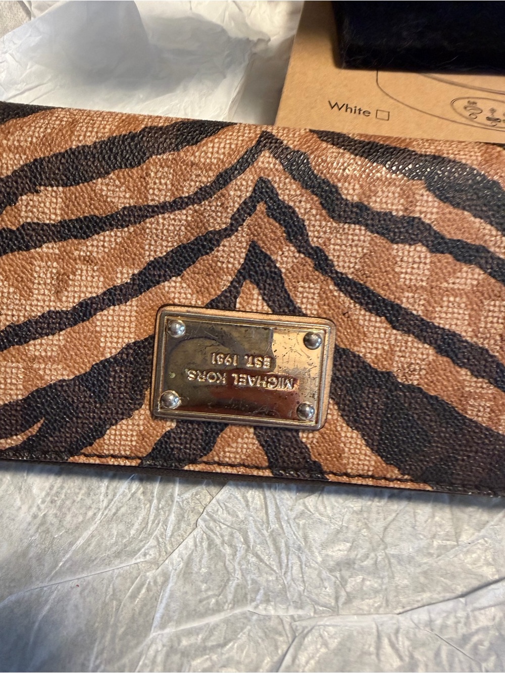 Michael Kors Zip-Around Wallet in Tan and Black Tiger-Print - Picture 9 of 15
